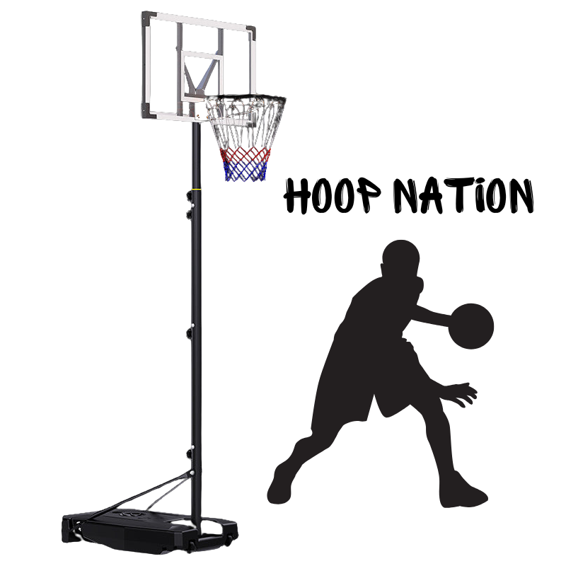 HoopNation 10ft Portable Basketball Hoop – Adjustable Height Stand w/ Shatterproof PC Backboard & Wheels