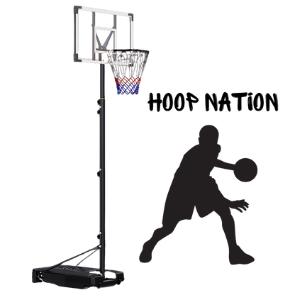 HoopNation 10ft Portable Basketball Hoop – Adjustable Height Stand w/ Shatterproof PC Backboard & Wheels