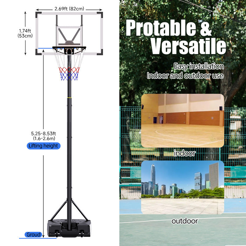 HoopNation 10ft Portable Basketball Hoop – Adjustable Height Stand w/ Shatterproof PC Backboard & Wheels